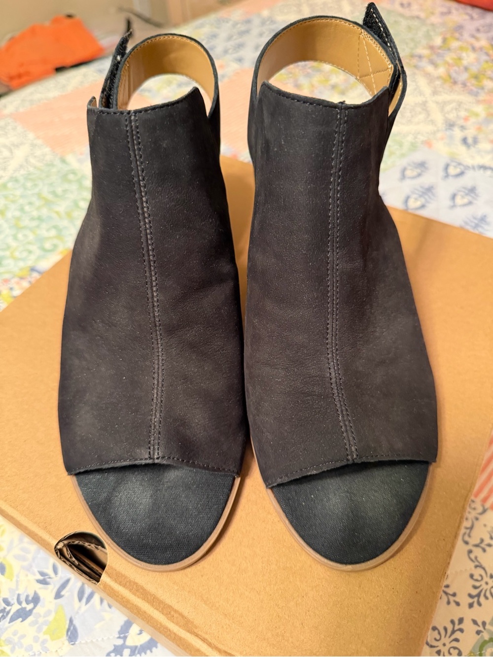 Franco Sarto Black Open-Toe Suede Ankle Booties